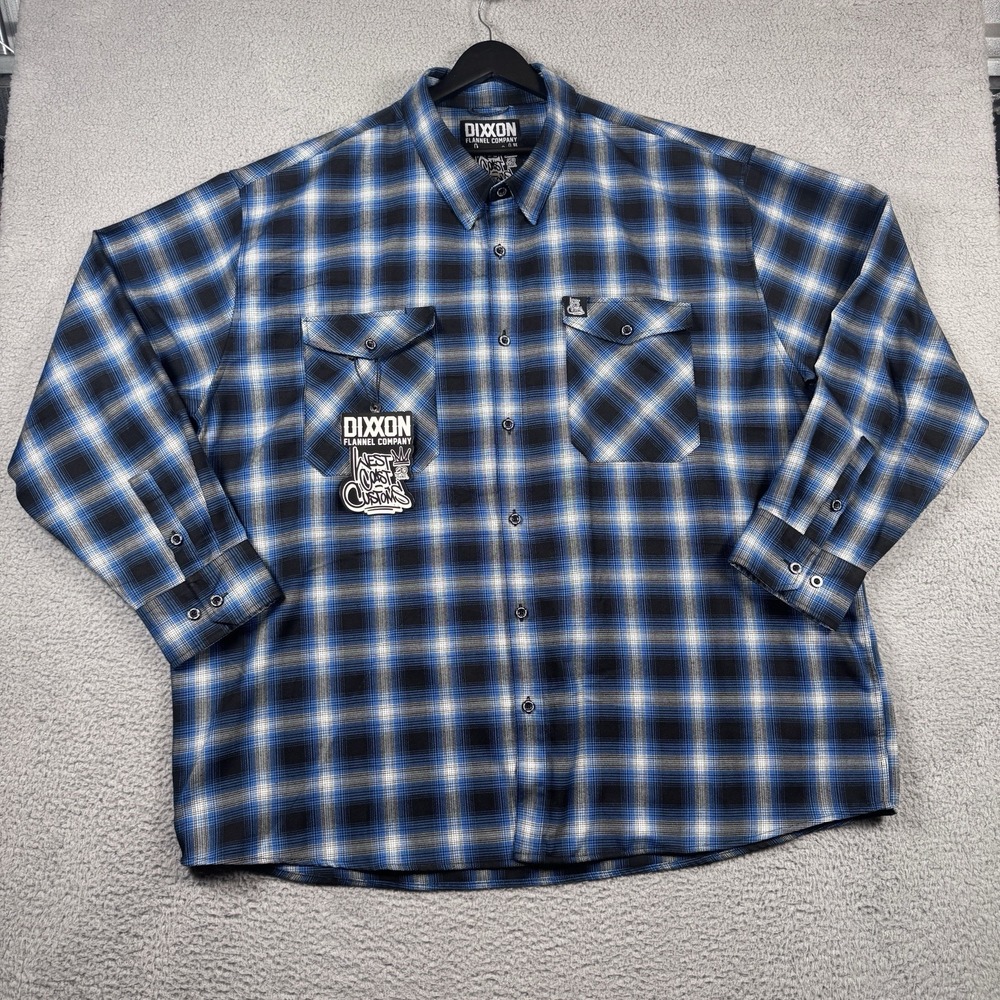 Dixxon Flannel Shirt Mens 5XL Blue West Coast Customs 30 Years Biker D Tech